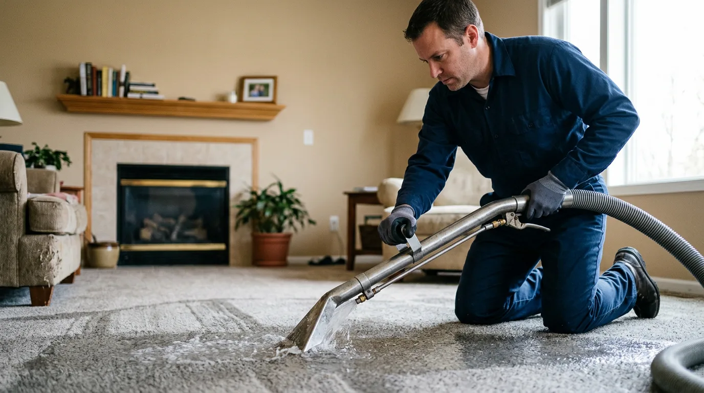 Water damage restoration technician working near Saukville, WI